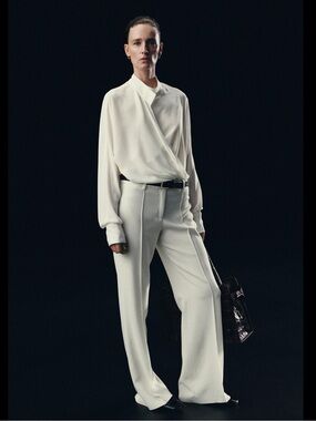 Zara ZW Collection Flowing Wrap Blouse Ecru Off White Asymmetric Small
